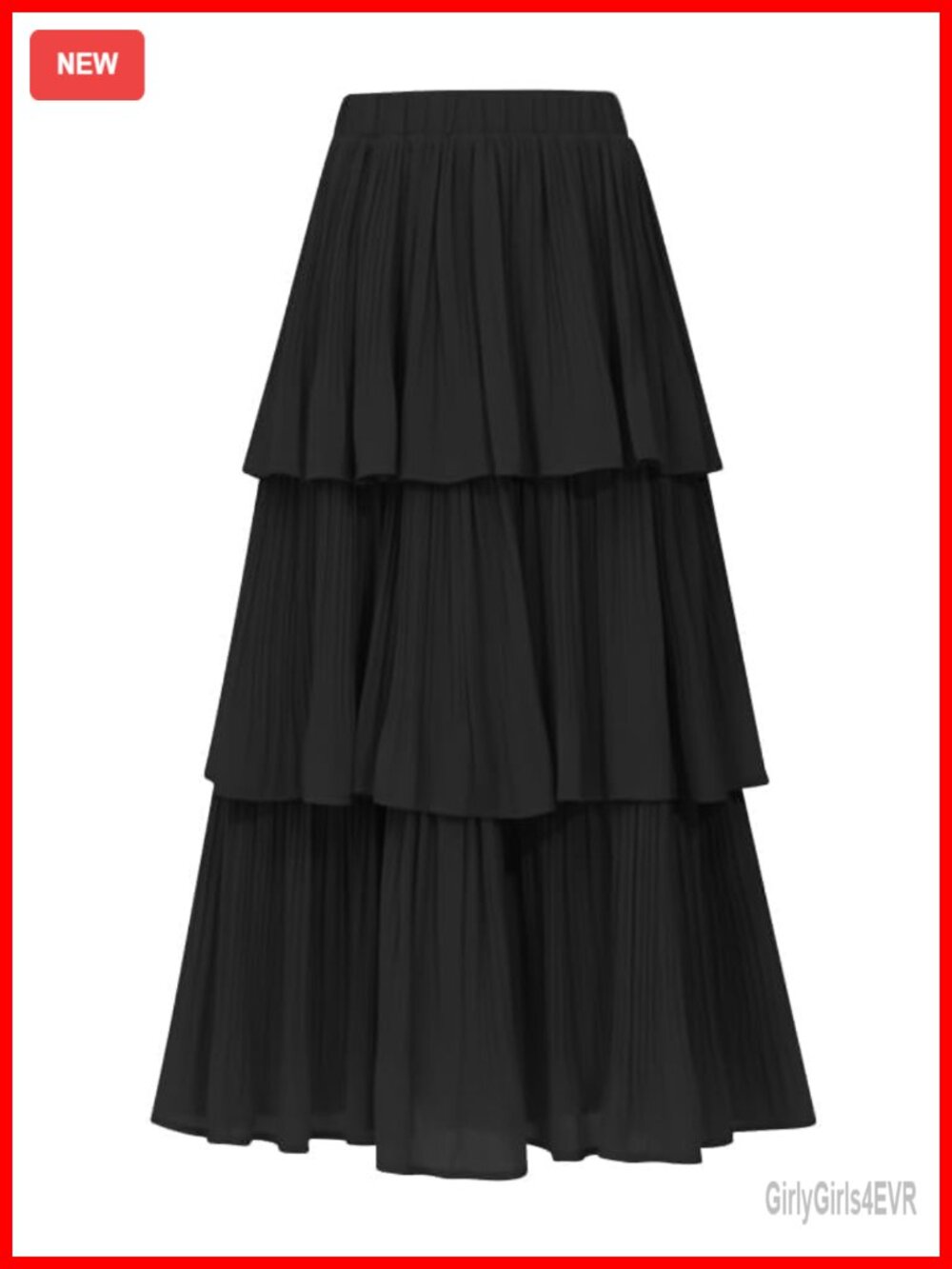 Chiffon Tiered Ruffle Maxi Skirt High Waist A-Line Pleated Flowy